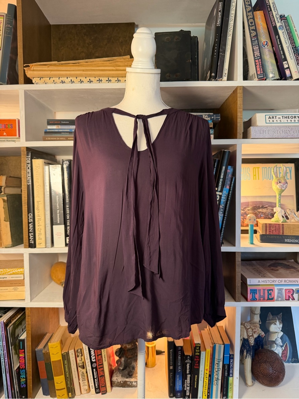 Velvet by Graham & Spencer Plum Tie-Neck Long-Sleeve Blouse